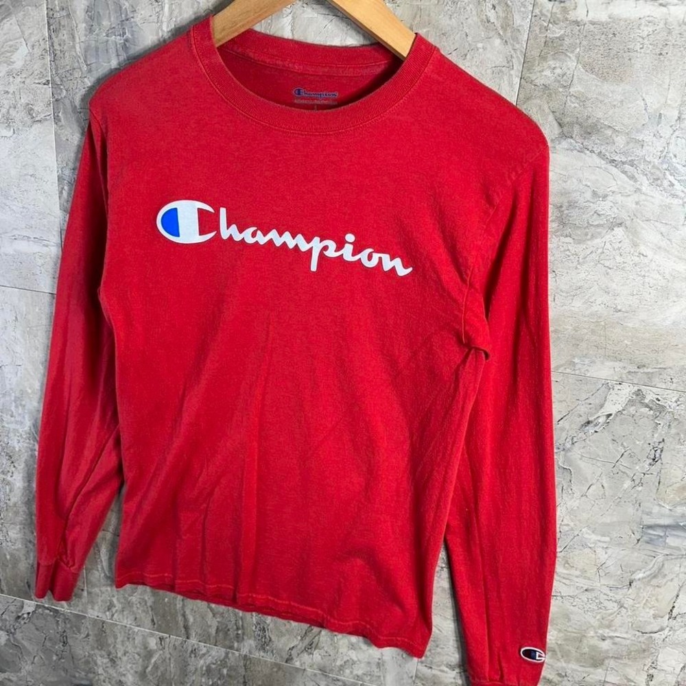 Champion red long sleeve shirt with white logo Mens Size Small #champion spring - Picture 2 of 8